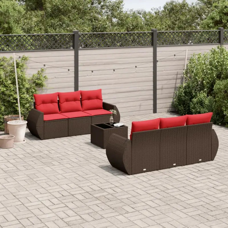 Zwart materiaal loungeset met gepoedercoat staal voor jouw tuin of terras - Bruin en rood - Tuinsets