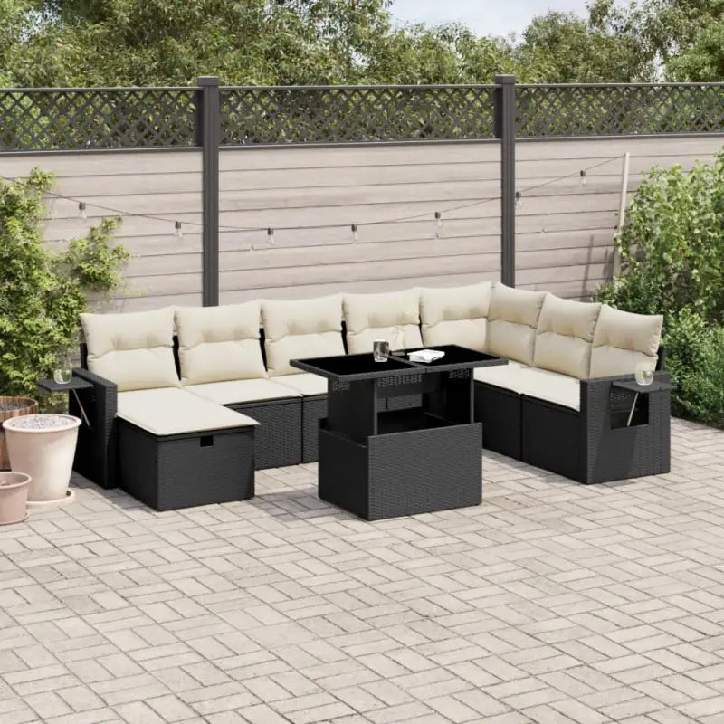 Zwart materiaal loungeset met gepoedercoat staal voor jouw tuin of terras - Zwart en crème / zonder opbergruimte