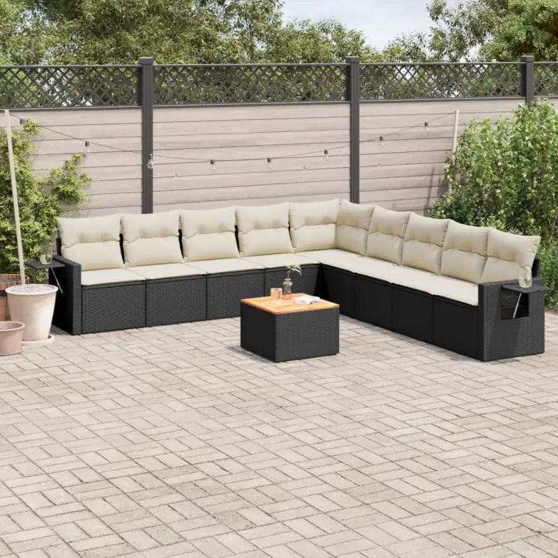 Zwart materiaal loungeset met gepoedercoat staal voor terras of tuin - Zwart en crème - Tuinsets