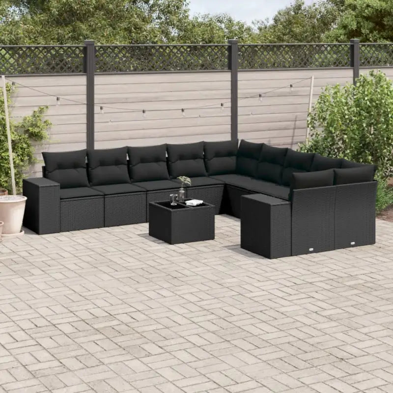 Zwart materiaal loungeset met gepoedercoat staal voor tuin en terras - Zwart / Met tafel - Tuinsets