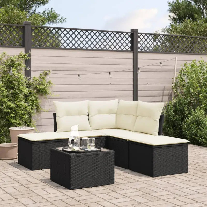 Zwart materiaal loungeset met gepoedercoat staal voor tuin en terras - Zwart en crème / Met tafel - Tuinsets