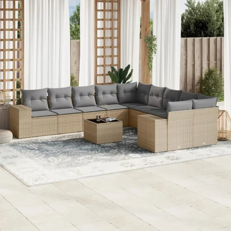 Zwart materiaal loungeset met gepoedercoat staal voor tuin en terras - beige en lichtgrijs / Met tafel - Tuinsets