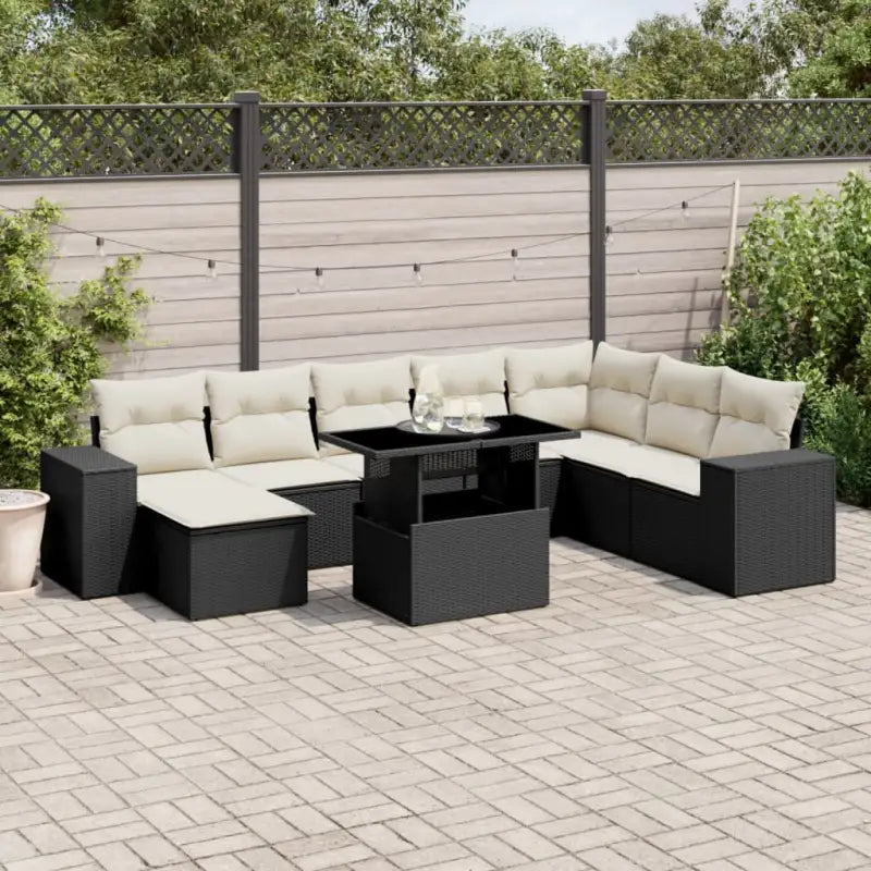 Zwart materiaal loungeset met gepoedercoat staal voor tuin of terras - Zwart en crème / zonder opbergruimte - Tuinsets