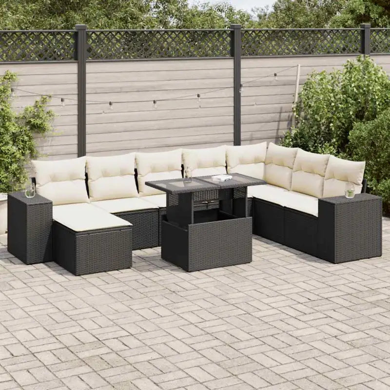 Zwart materiaal loungeset met gepoedercoat staal voor tuin of terras - Zwart en crème / met opbergruimte - Tuinsets