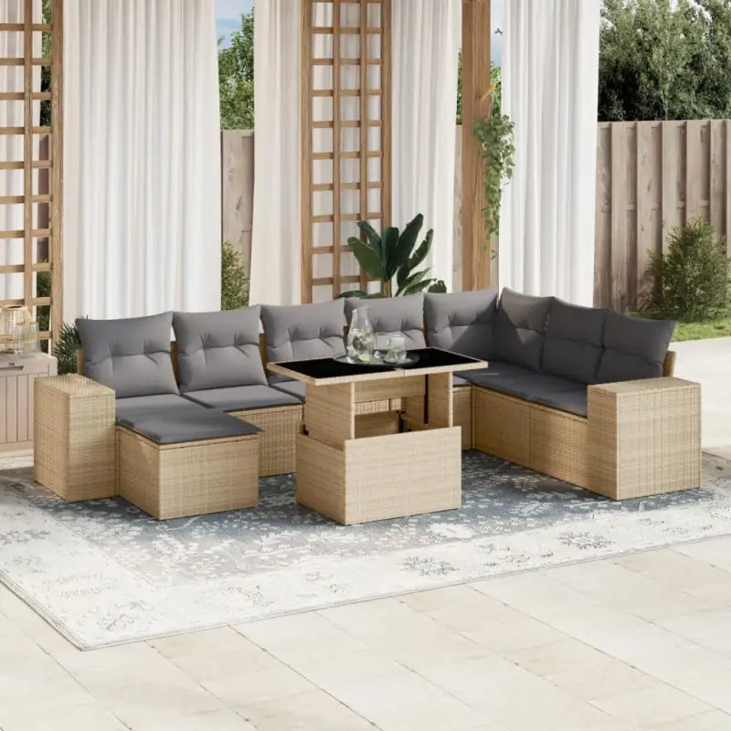 Zwart materiaal loungeset met gepoedercoat staal voor tuin of terras - Beige en grijs / zonder opbergruimte - Tuinsets