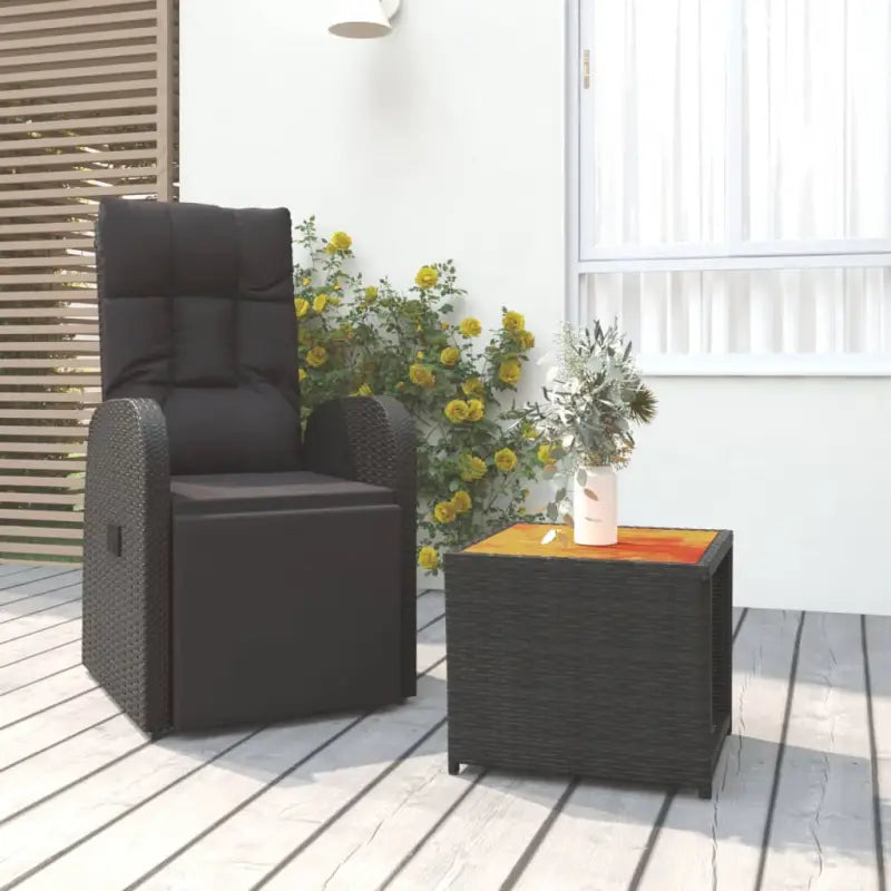 Zwart materiaal loungeset met poly rattan en gehard glas voor tuin - Fauteuil + tafel / Massief acaciahout - Tuinsets