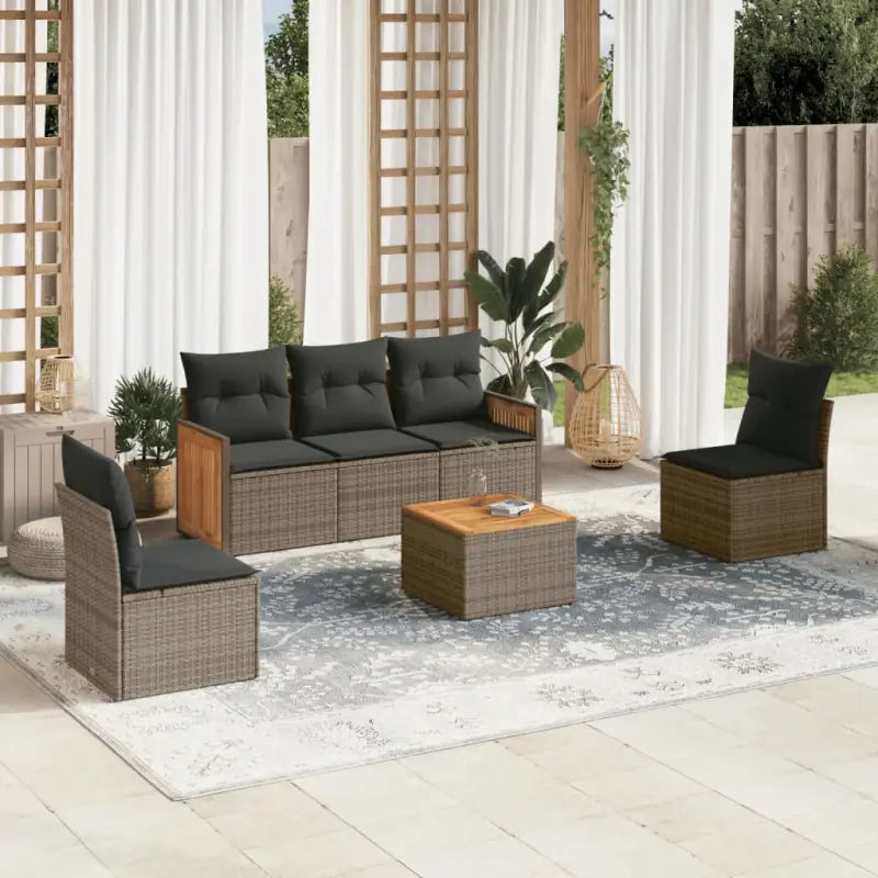 Zwart materiaal loungeset met poly rattan en gepoedercoat staal afmetingen - Grijs / Met tafel - Tuinsets