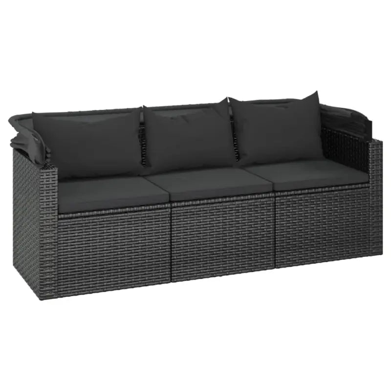 Zwart materiaal loungeset met poly rattan en gepoedercoat staal - Zwart / 4 - Tuinsets