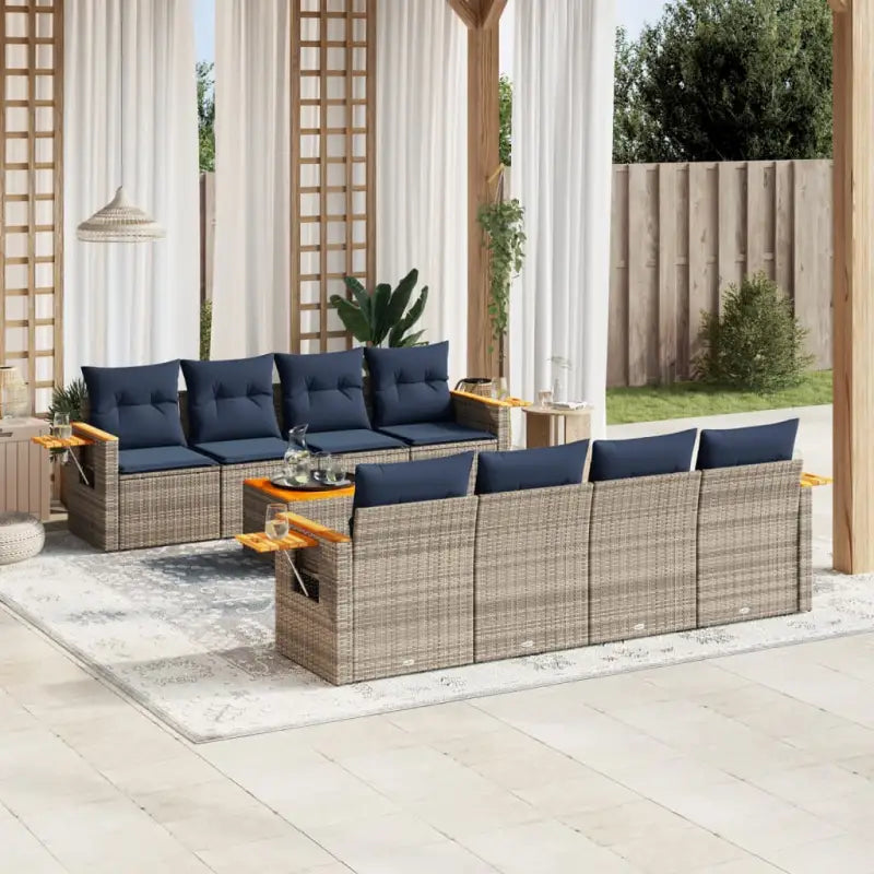 Zwart materiaal loungeset met poly rattan en gepoedercoat staal - Grijs - Tuinsets