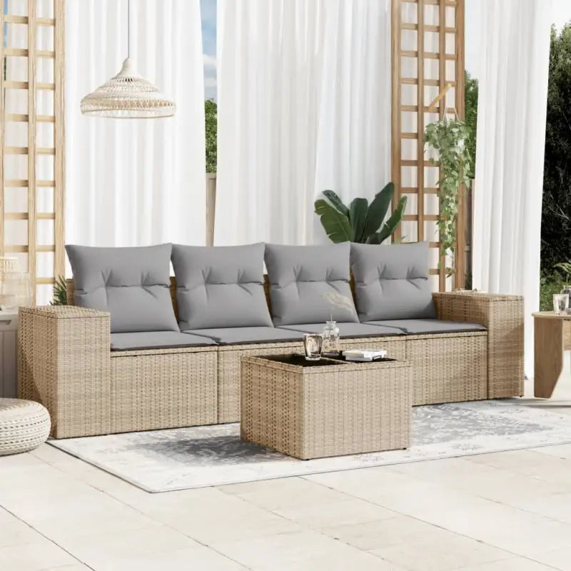 Zwart materiaal loungeset met waterdichte zak en gepoedercoat staal - Beige en grijs / Met tafel - Tuinsets