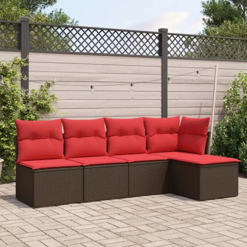 Zwart materiaal loungeset van gepoedercoat staal met stevige afmetingen - Bruin en rood / Zonder tafel - Tuinsets