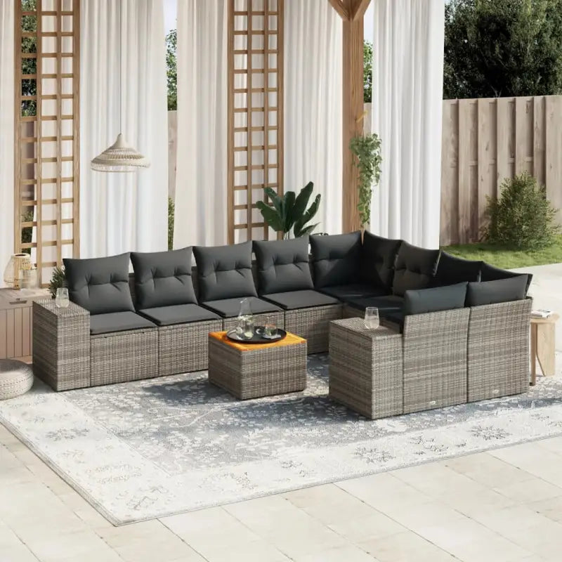 Zwart materiaal loungeset van gepoedercoat staal voor je tuin of terras - grijs en donkergrijs / Tafel + 5x midden + 2x