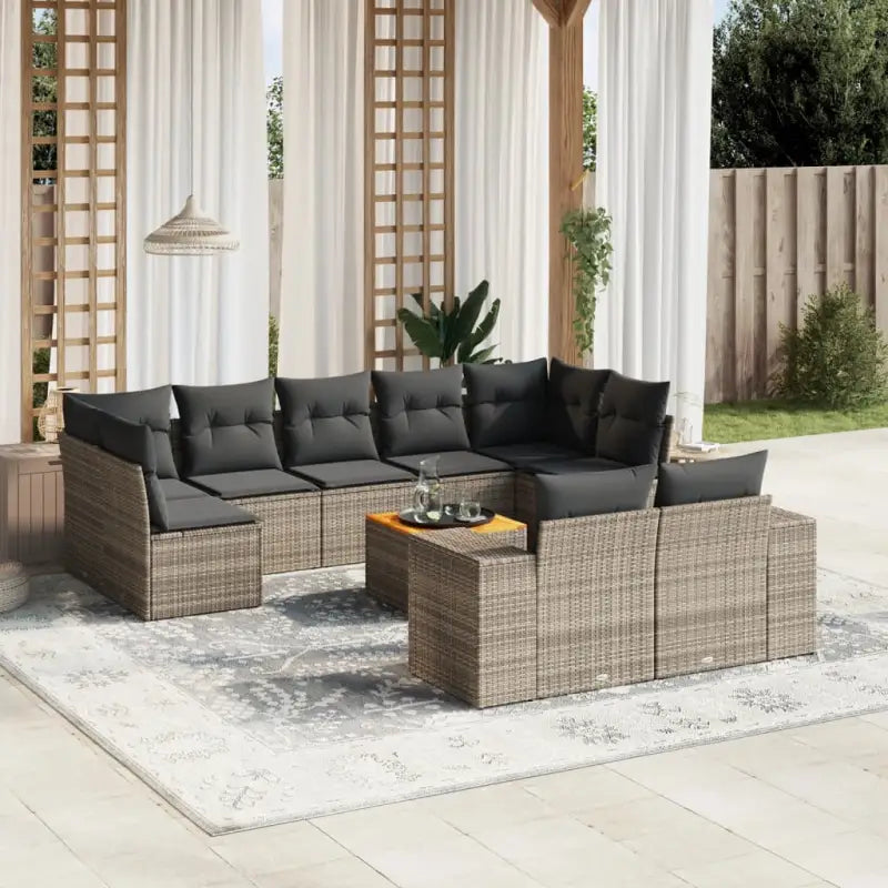Zwart materiaal loungeset van gepoedercoat staal voor je tuin of terras - grijs en donkergrijs / 5x midden + 2x hoek