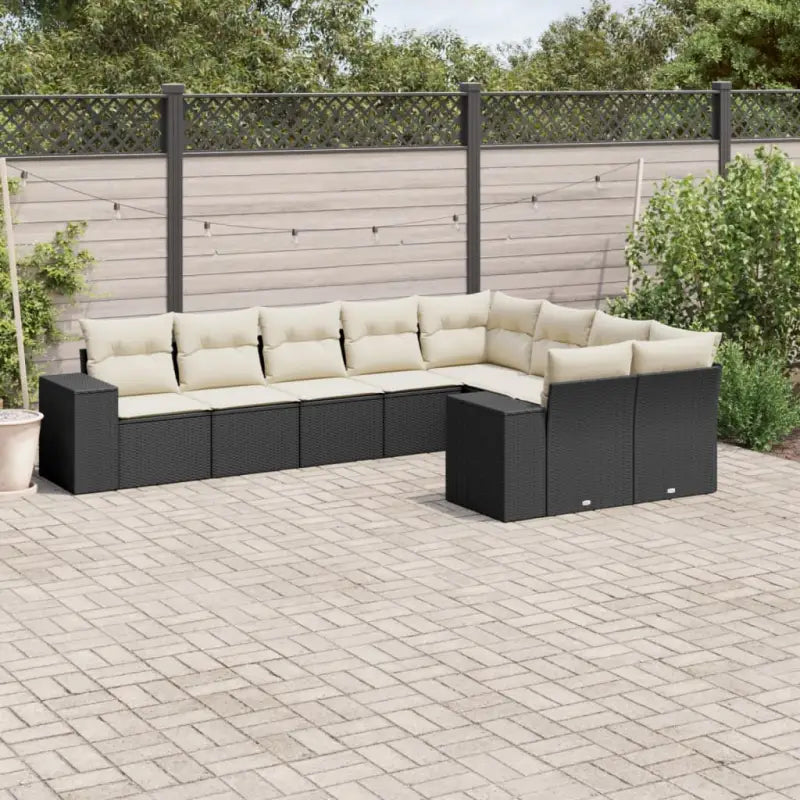 Zwart materiaal loungeset van gepoedercoat staal voor je tuin of terras - Zwart en crème / Met tafel - Tuinsets