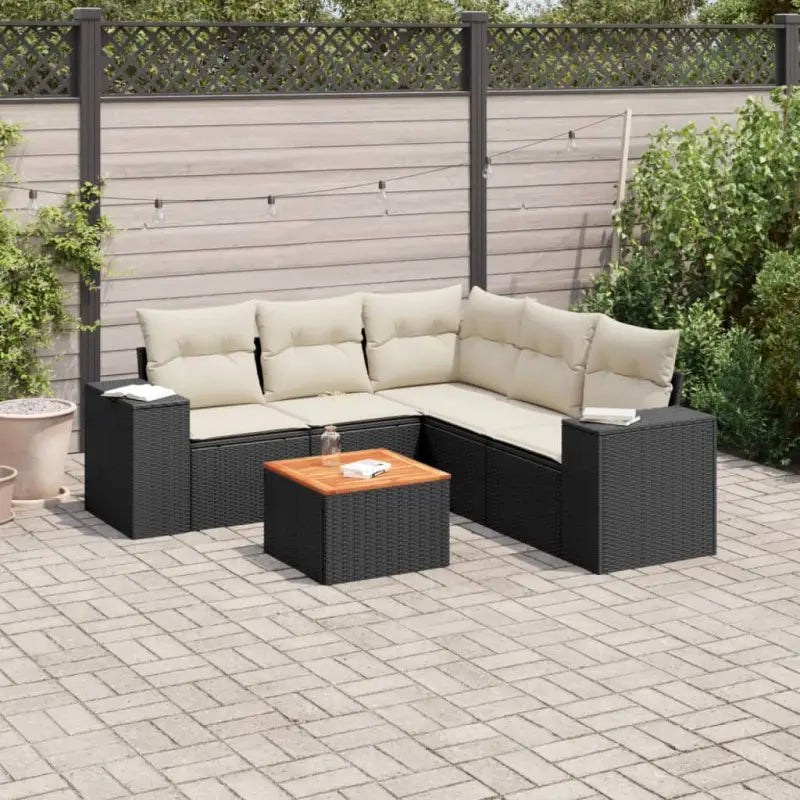 Zwart materiaal loungeset van gepoedercoat staal voor jouw tuin of terras - Zwart en crème / Tafel + hoek + 2x midden