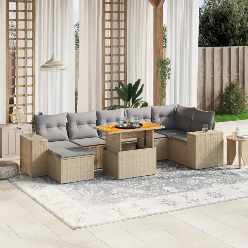 Zwart materiaal loungeset van gepoedercoat staal voor tuin en terras - beige en lichtgrijs / 3x midden + 3x hoek