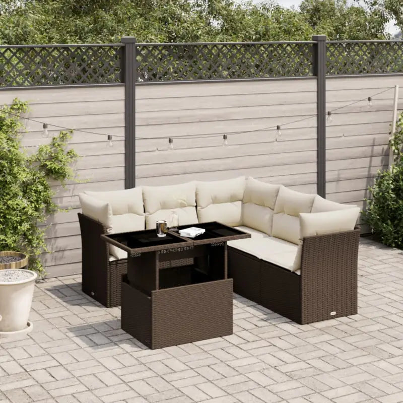 Zwarte loungeset met gepoedercoat staal en ideale afmetingen - Bruin en crème / Met tafel - Tuinsets