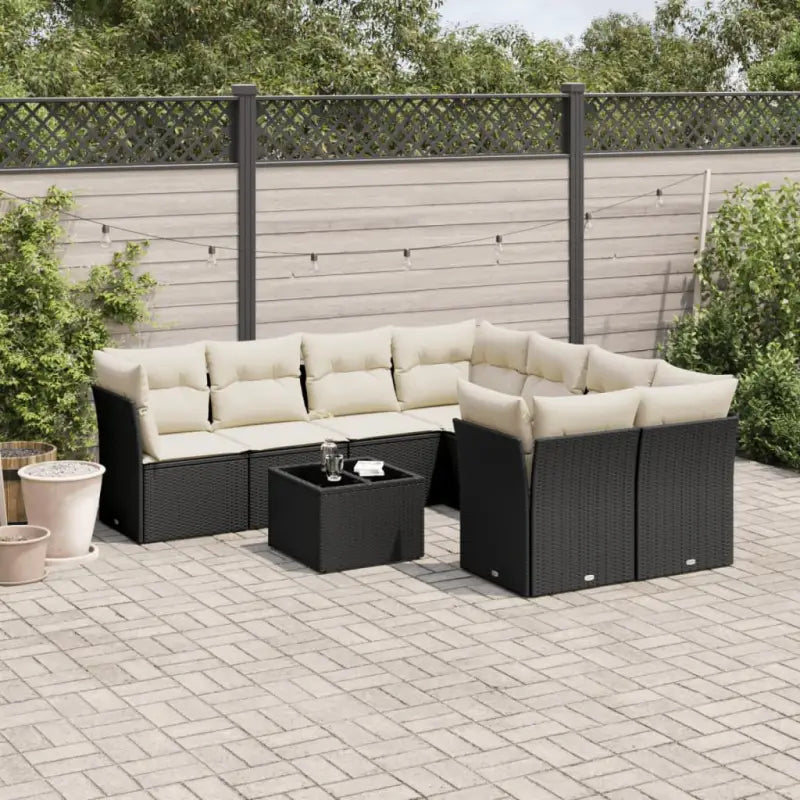 Zwarte loungeset met gepoedercoat staal en waterdichte tas voor buiten - Zwart en crème / 2x midden + 4x hoek + Tafel