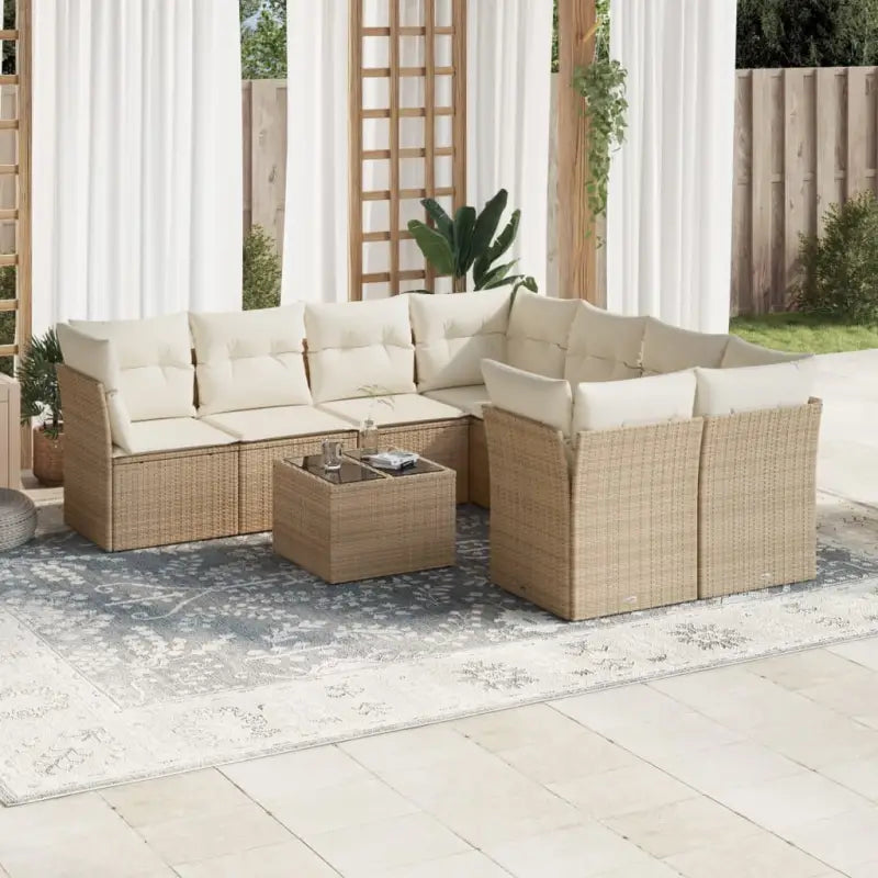 Zwarte loungeset met gepoedercoat staal en waterdichte tas voor buiten - Beige / 2x midden + 4x hoek + Tafel - Tuinsets