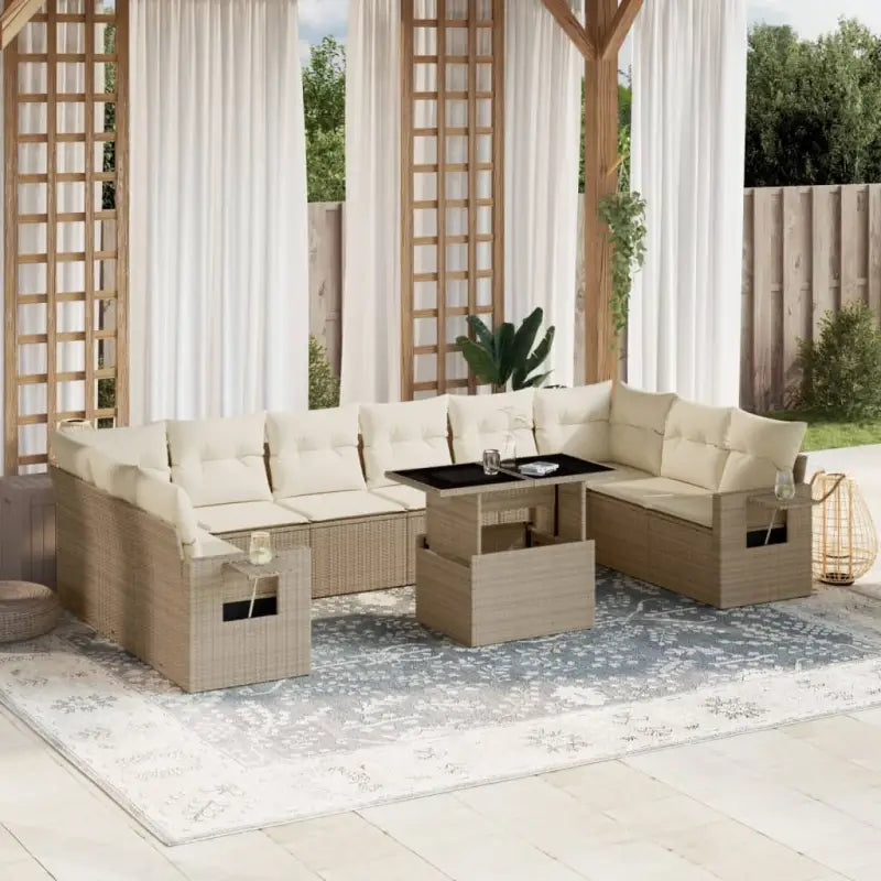 Zwarte loungeset met gepoedercoat staal voor buiten afgestemd op jouw tuin - beige en crèmekleurig / Met tafel