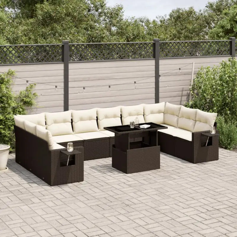 Zwarte loungeset met gepoedercoat staal voor buiten afgestemd op jouw tuin - Bruin en crème / Met tafel - Tuinsets