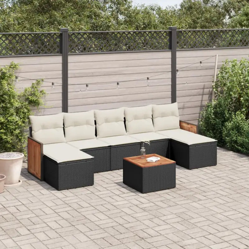 Zwarte loungeset met gepoedercoat staal voor tuin en terras - Zwart en crème / Met tafel - Tuinsets