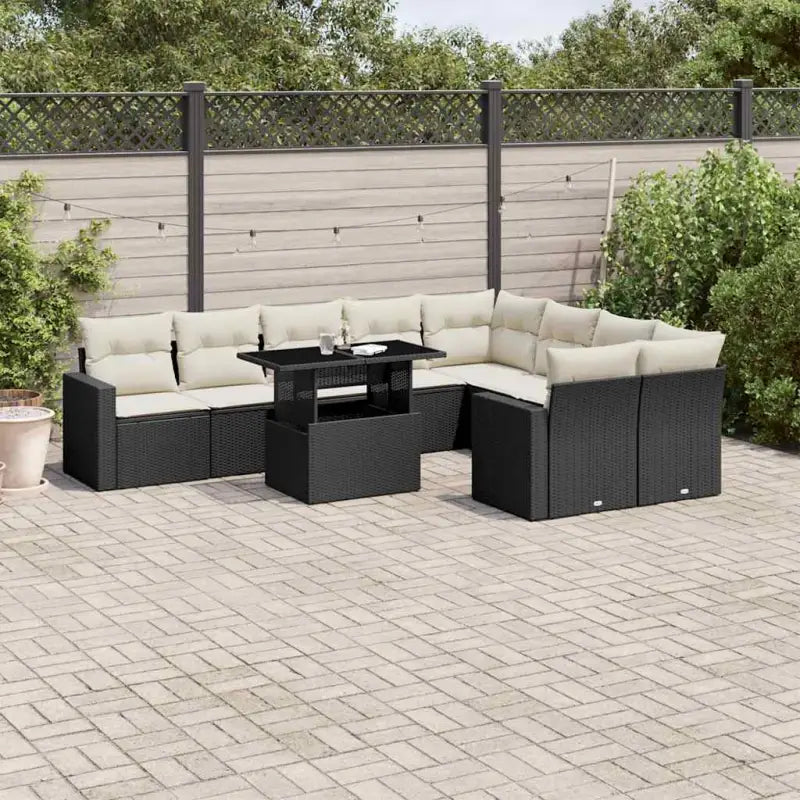 Zwarte loungeset van gepoedercoat staal met comfortabele afmetingen - Zwart en crème / Met tafel - Tuinsets