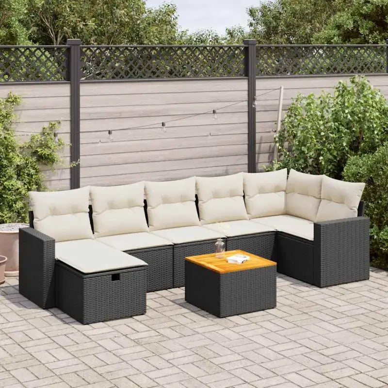 Zwarte loungeset van gepoedercoat staal met comfortabele afmetingen - Zwart en crème / Tafel + 3x midden + 3x hoek