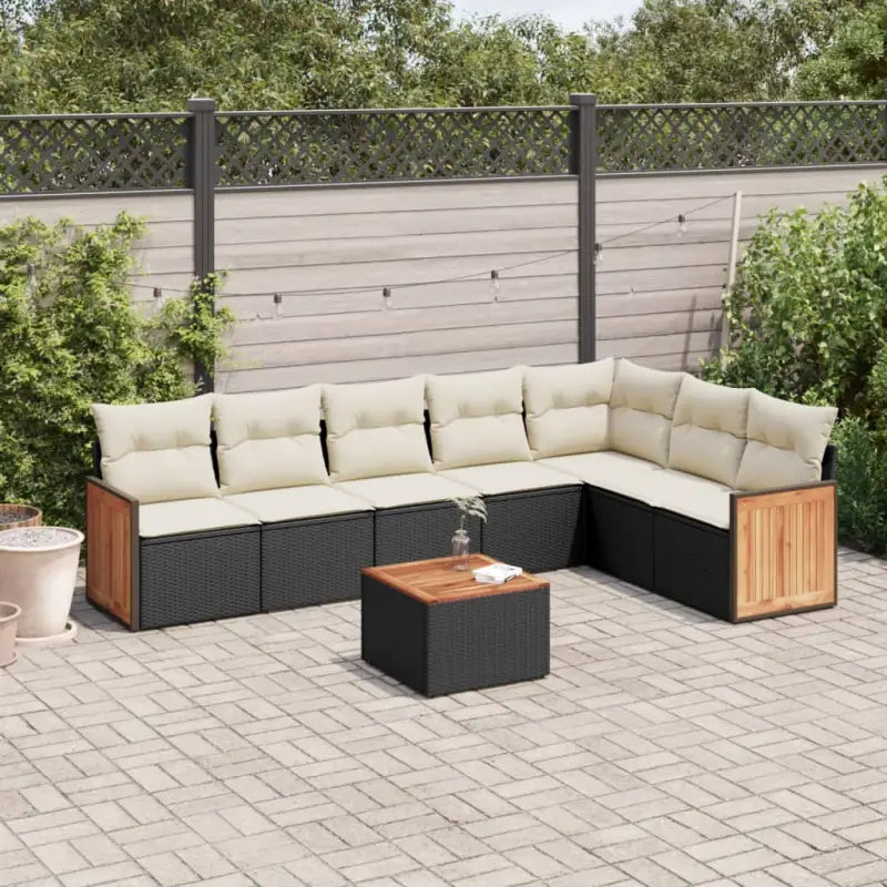 Zwarte loungeset van gepoedercoat staal met comfortabele afmetingen zitting - Zwart en crème / Met tafel - Tuinsets