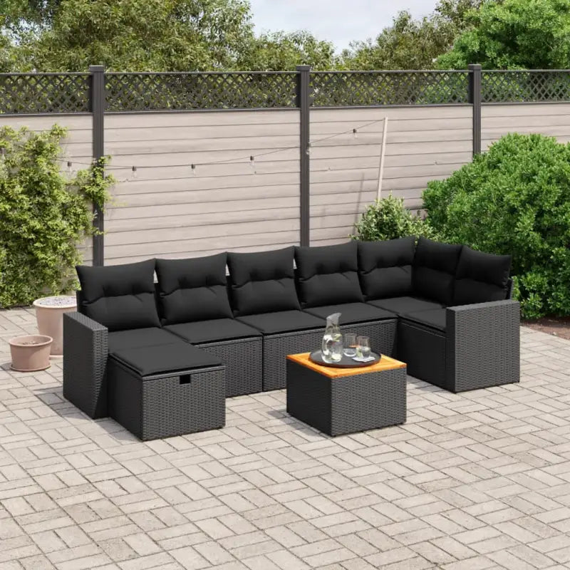 Zwarte loungeset van gepoedercoat staal met comfortabele afmetingen - Zwart / 3x midden + 3x hoek + voetensteun + Tafel