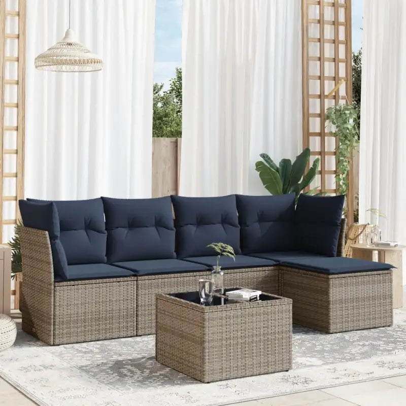 Zwarte loungeset van gepoedercoat staal voor buitenplezier - Beige en grijs / Met tafel - Tuinsets