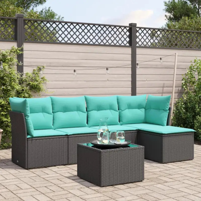 Zwarte loungeset van gepoedercoat staal voor buitenplezier - Zwart en blauw / Met tafel - Tuinsets