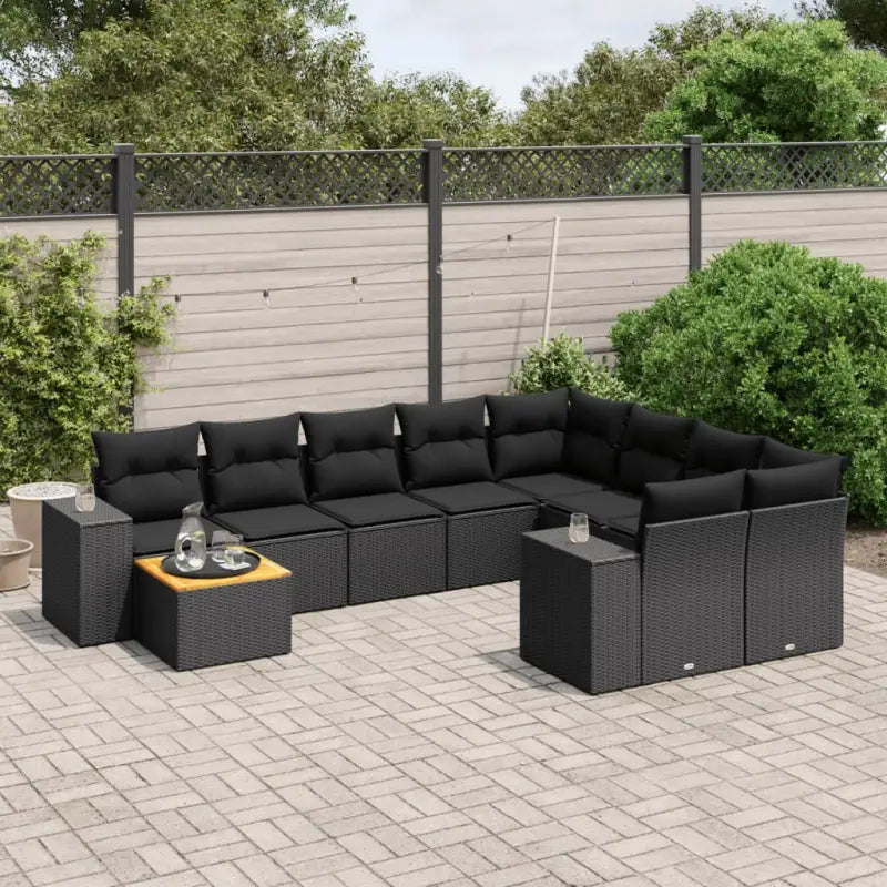 Zwarte loungeset van gepoedercoat staal voor een comfortabele tuinruimte - Zwart / Tafel + 5x midden + 2x hoek