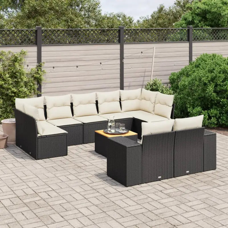 Zwarte loungeset van gepoedercoat staal voor een comfortabele tuinruimte - Zwart en crème / 5x midden + 2x hoek + Tafel