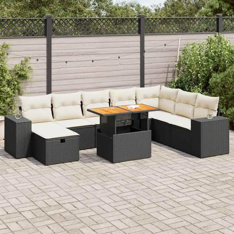 Zwarte loungeset van gepoedercoat staal voor jouw tuin of terras - Zwart en crème / met opbergruimte - Tuinsets