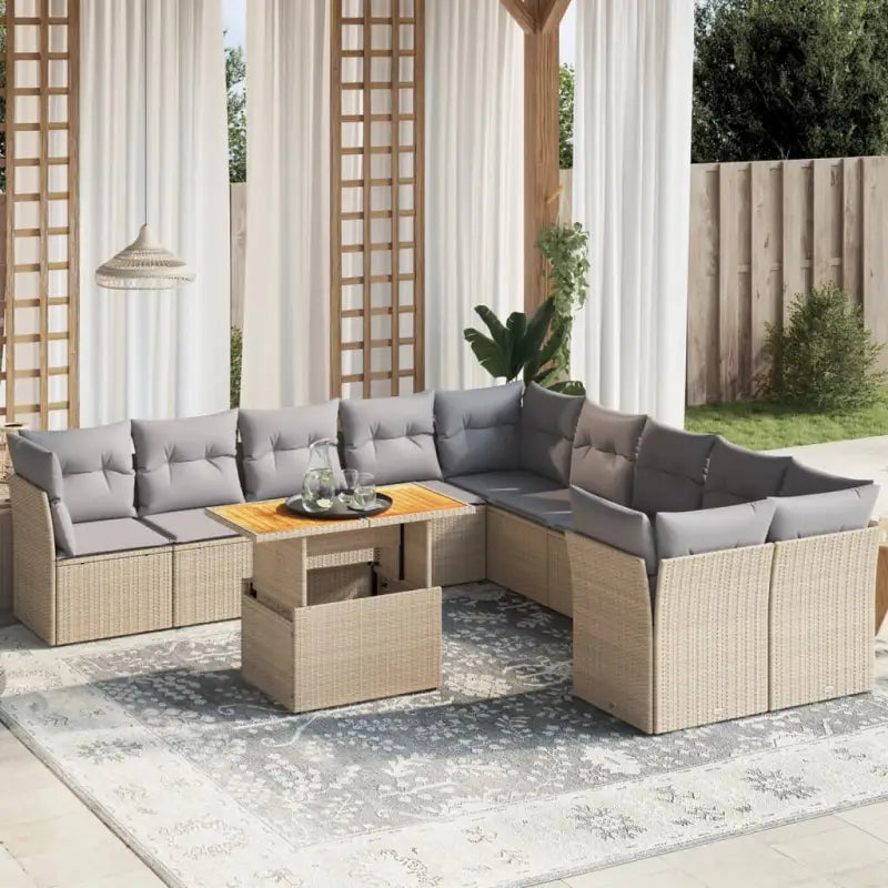Zwarte loungeset van gepoedercoat staal voor tuin en terras - Beige en grijs / Tafel + 4x hoek + 6x midden - Tuinsets