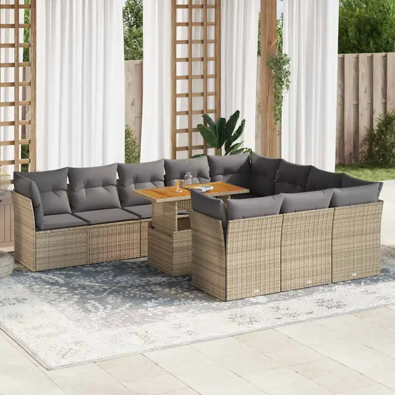 Zwarte loungeset van gepoedercoat staal voor tuin en terras - Beige en grijs / 4x hoek + 6x midden + Tafel - Tuinsets