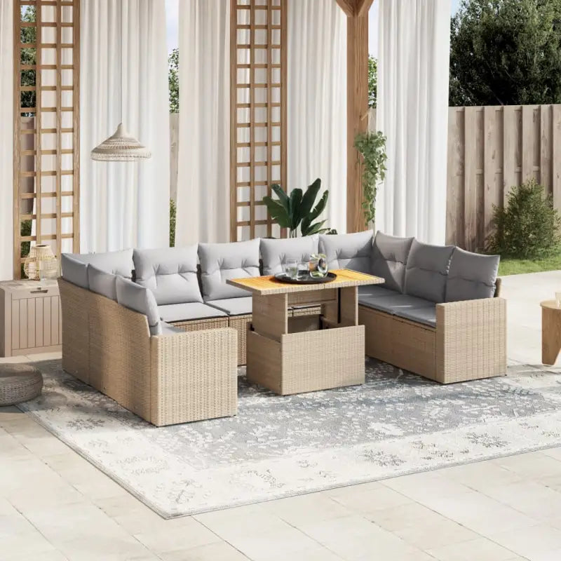 Zwarte loungeset van gepoedercoat staal voor tuin en terras - beige en lichtgrijs / 5x midden + 4x hoek + Tafel