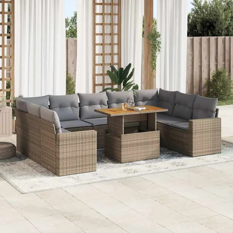 Zwarte loungeset van gepoedercoat staal voor tuin en terras - beige en lichtgrijs / 4x hoek + Tafel + 5x midden