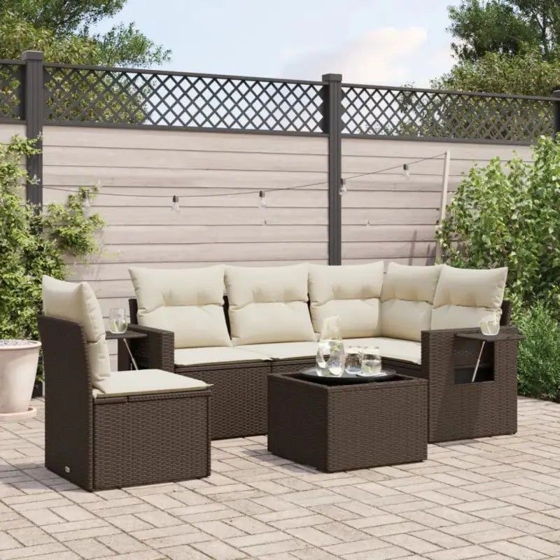 Zwarte loungeset van gepoedercoat staal voor tuin en terras - Bruin en crème / Met tafel - Tuinsets