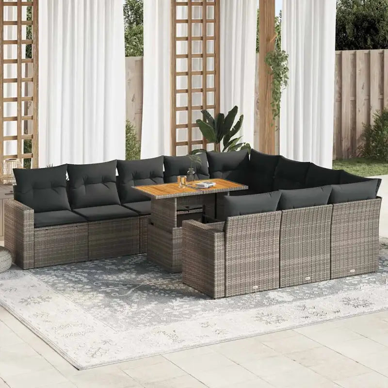 Zwarte loungeset van gepoedercoat staal voor tuin en terras - grijs en donkergrijs / 4x hoek + Tafel + 6x midden