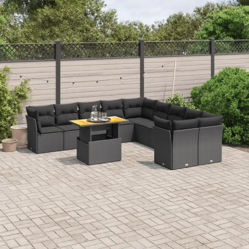 Zwarte loungeset van gepoedercoat staal voor tuin en terras - Zwart / Tafel + 4x hoek + 6x midden - Tuinsets