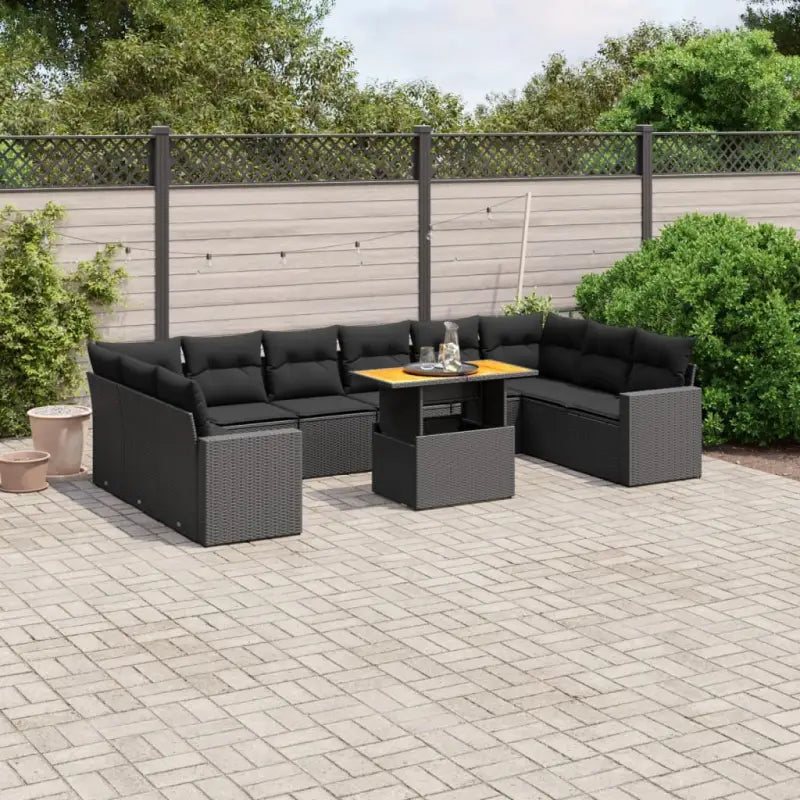 Zwarte loungeset van gepoedercoat staal voor tuin en terras - Zwart / 6x midden + 4x hoek + Tafel - Tuinsets