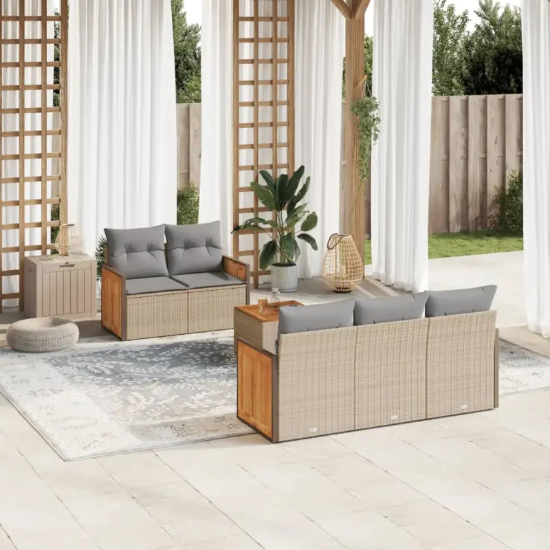 Zwarte loungeset van poly rattan met gepoedercoat staal en ruime afmetingen - Beige en grijs - Tuinsets