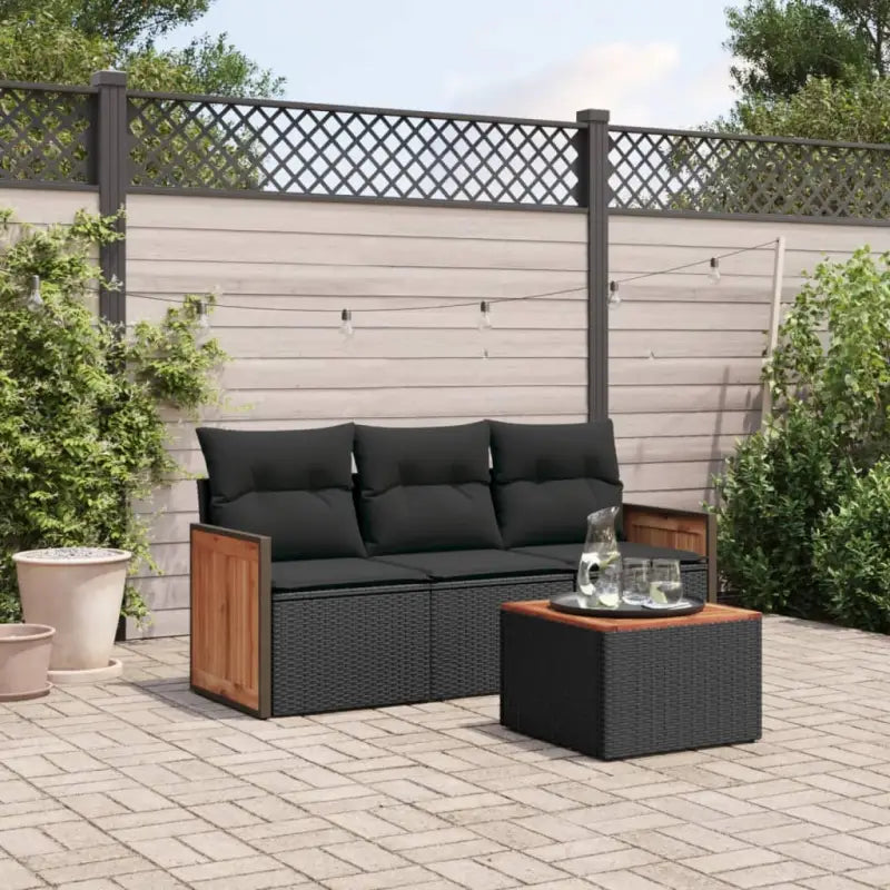 Zwarte tuinset met poly rattan en gepoedercoat staal voor comfortabel buitenplezier - Tuinsets