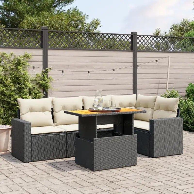 Zwarte tuinset van gepoedercoat staal met comfortabele afmetingen - Zwart en crème / 2x midden + 3x hoek + Tafel