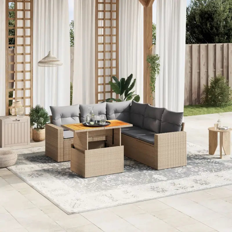 Zwarte tuinset van gepoedercoat staal met comfortabele afmetingen - Beige en grijs / 3x hoek + 2x midden + Tafel