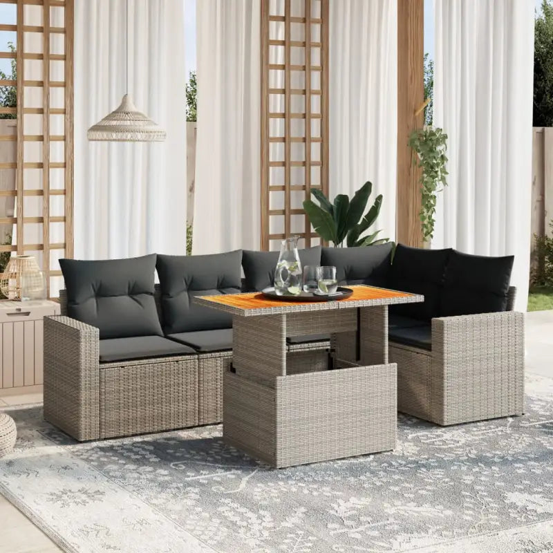 Zwarte tuinset van gepoedercoat staal met comfortabele afmetingen - Grijs / 2x midden + 3x hoek + Tafel - Tuinsets
