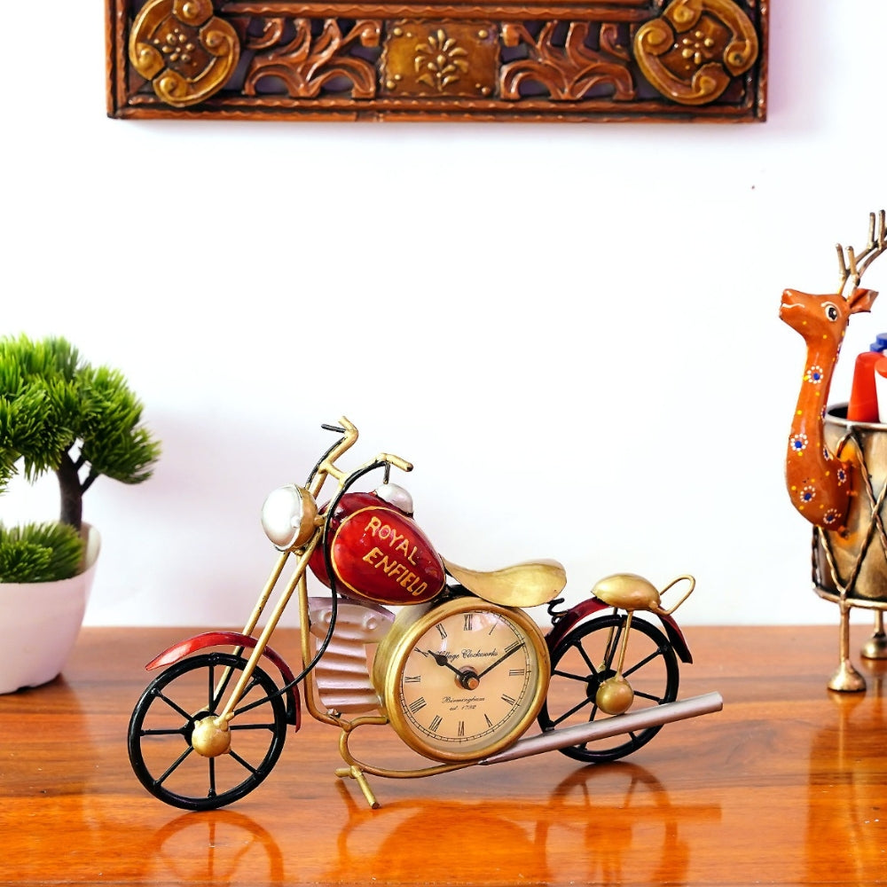 Aashly Metalen Motorfiets Tafelklok | Vintage Decoratieve Bureauklok