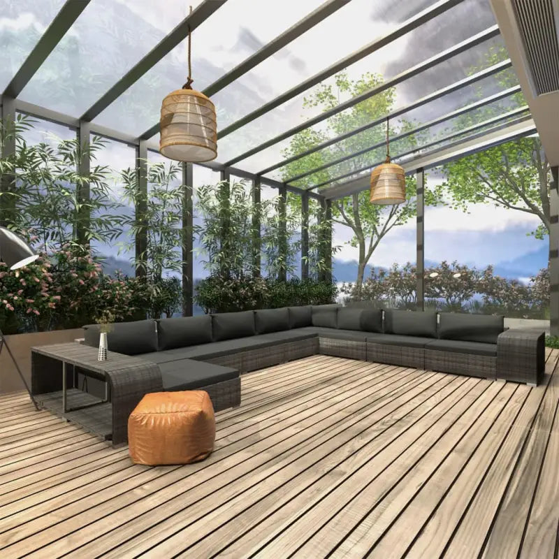 11-delige tuinbankset met gepoedercoat stalen frame en bijzettafels - Grijs - Tuinsets